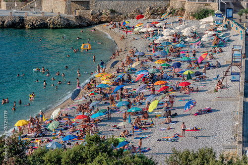 Utjeha, Montenegro - July 07, 2021: Utjeha Beach on the Adriatic coast in Montenegro.