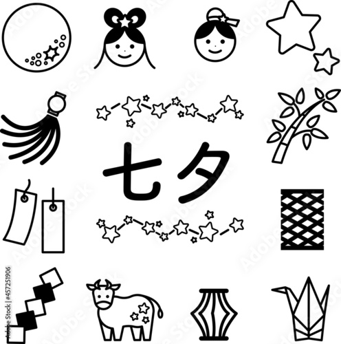 線画の七夕のイラストセット