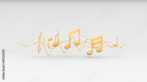 Gold Music Notes on white Background, 3d Rendering