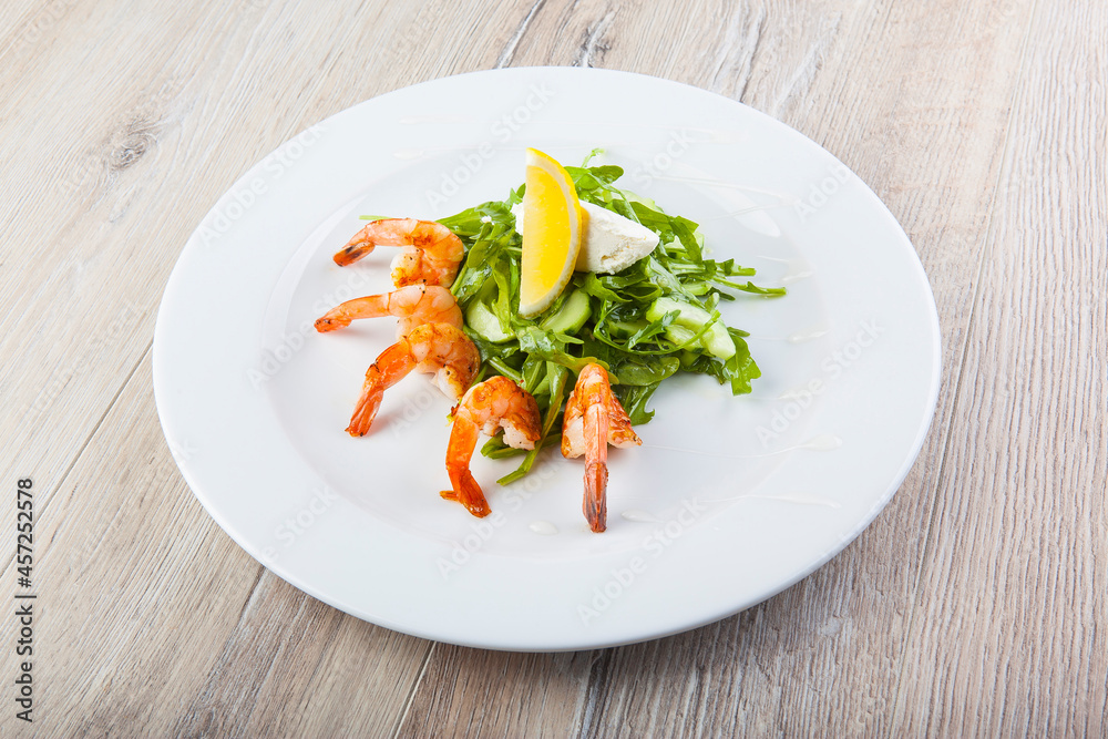 boiled shrimp with salad and curd cheese boiled shrimp with salad and curd cheese