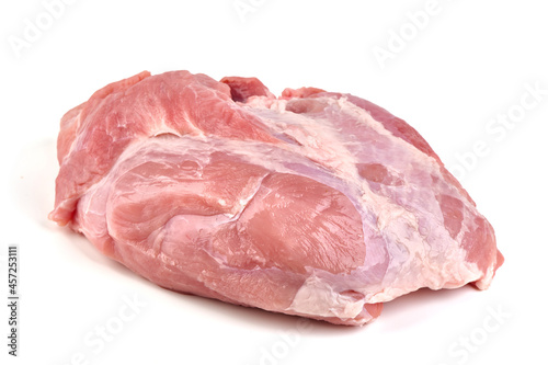 Raw pork neck, isolated on white background.
