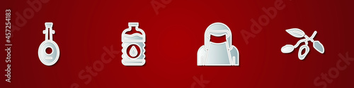Set Lute, Bottle of water, Muslim woman in niqab and Date fruit icon. Vector