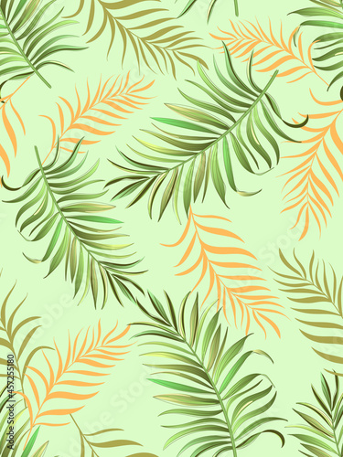 Palm leaves vector pattern. Seamless jungle print.