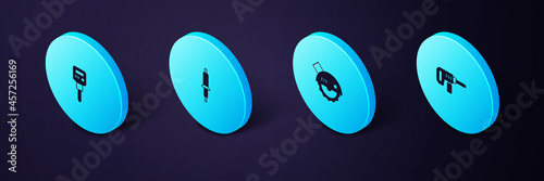 Set Isometric Electric drill machine, circular saw, Soldering iron and Construction jackhammer icon. Vector