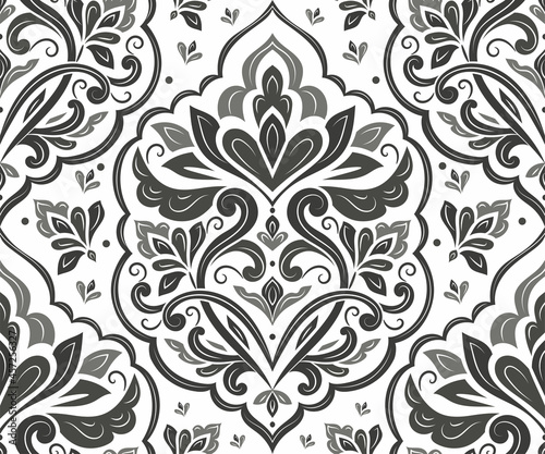 Black and white damask vector seamless pattern. Vintage, paisley elements. Traditional, Turkish motifs. Great for fabric and textile, wallpaper, packaging or any desired idea.