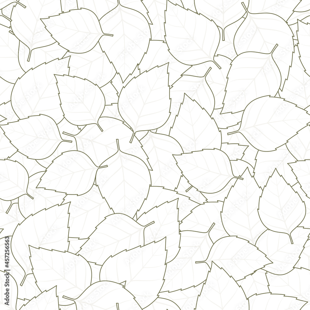 Vector seamless natural line texture with decor leaves. Green border.