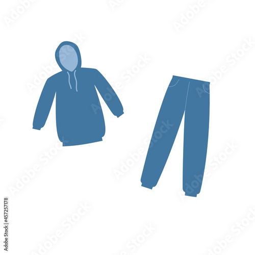 Blue hoodie and pants. Clothing and accessories. Doodle style. 