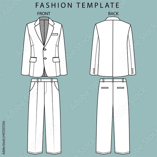blazer and pant front and back view. office wear outfit. fashion flat sketch template