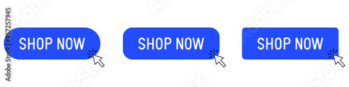 Set of "Shop now" blue buttons with mouse arrow
