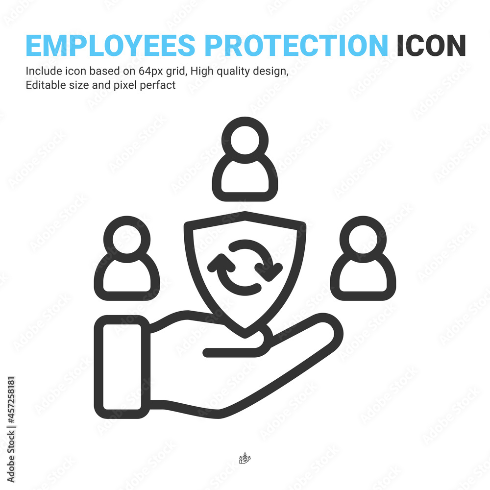 An inclusive workplace icon with filled outline style isolated on white background. Vector simple element illustration employees protection sign symbol icon concept for business. Editable color