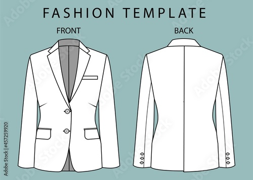 blazer front and back view. office wear outfit. fashion flat sketch template