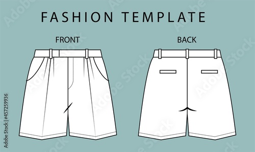 short pant front and back view. fashion flat sketch template