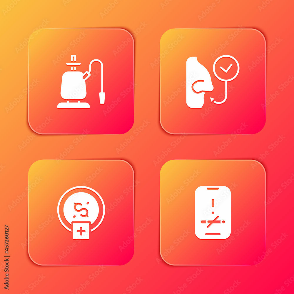 Set Hookah, Healthy breathing, Stop smoking, money saving and No icon. Vector Set Hookah, Healthy breathing, Stop smoking, money saving and No icon. Vector