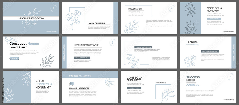 Presentation and slide layout background. Design blue pastel leaves template. Use for business keynote, presentation, slide, marketing, leaflet, advertising, template, modern style. Presentation and slide layout background. Design blue pastel leaves template. Use for business keynote, presentation, slide, marketing, leaflet, advertising, template, modern style.