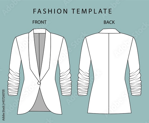 blazer front and back view. office wear outfit. fashion flat sketch template