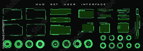 Big set futuristic HUD elements, UI UX for HUD user interface. Elements for the user interface HUD. Circles, callouts, titles, frames, pointers, targets, information and dialog boxes