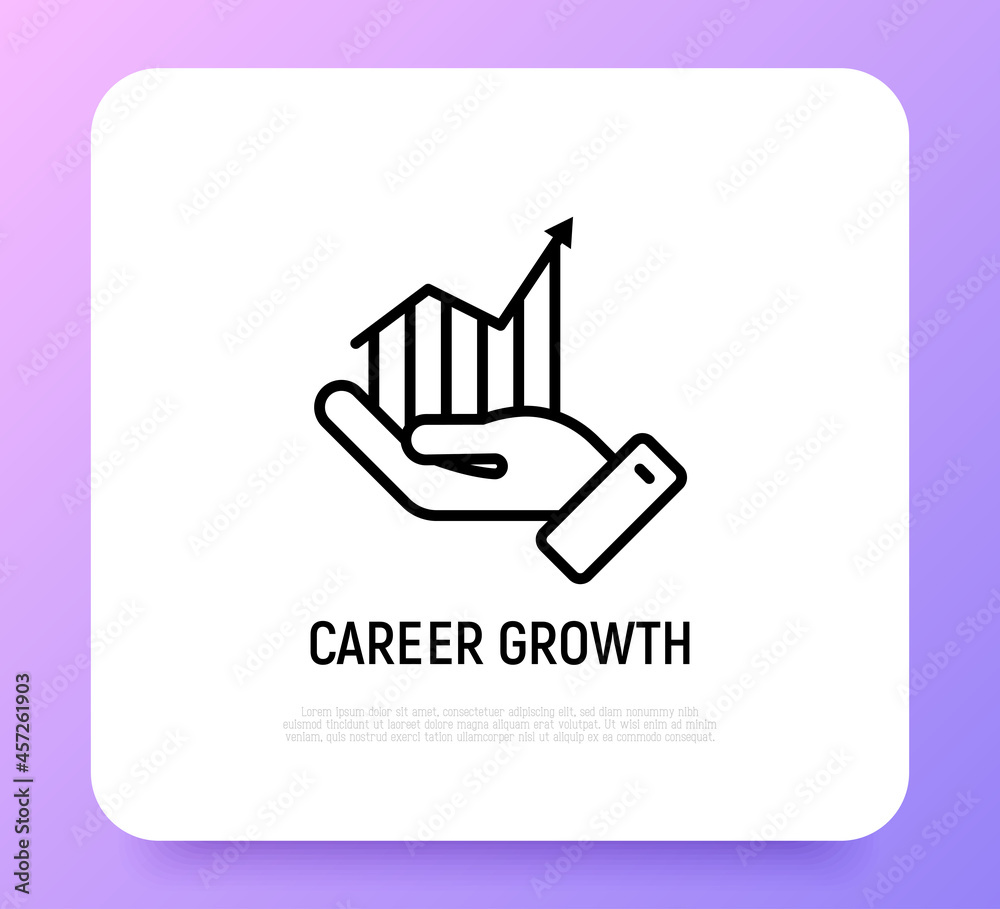 Career growth thin line icon: graph of growth in hand. Modern vector illustration. Career growth thin line icon: graph of growth in hand. Modern vector illustration.
