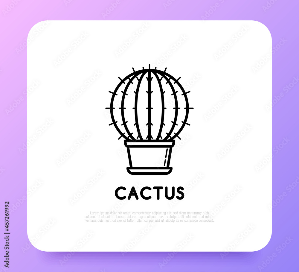Cactus with prickles in pot thin line icon. Modern vector illustration of home plant. Cactus with prickles in pot thin line icon. Modern vector illustration of home plant.