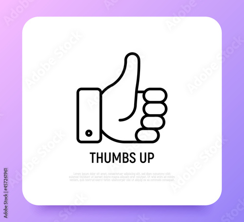 Thumbs up thin line icon. Hand gesture of success, confirmation, approve. Good choice. Modern vector illustration.