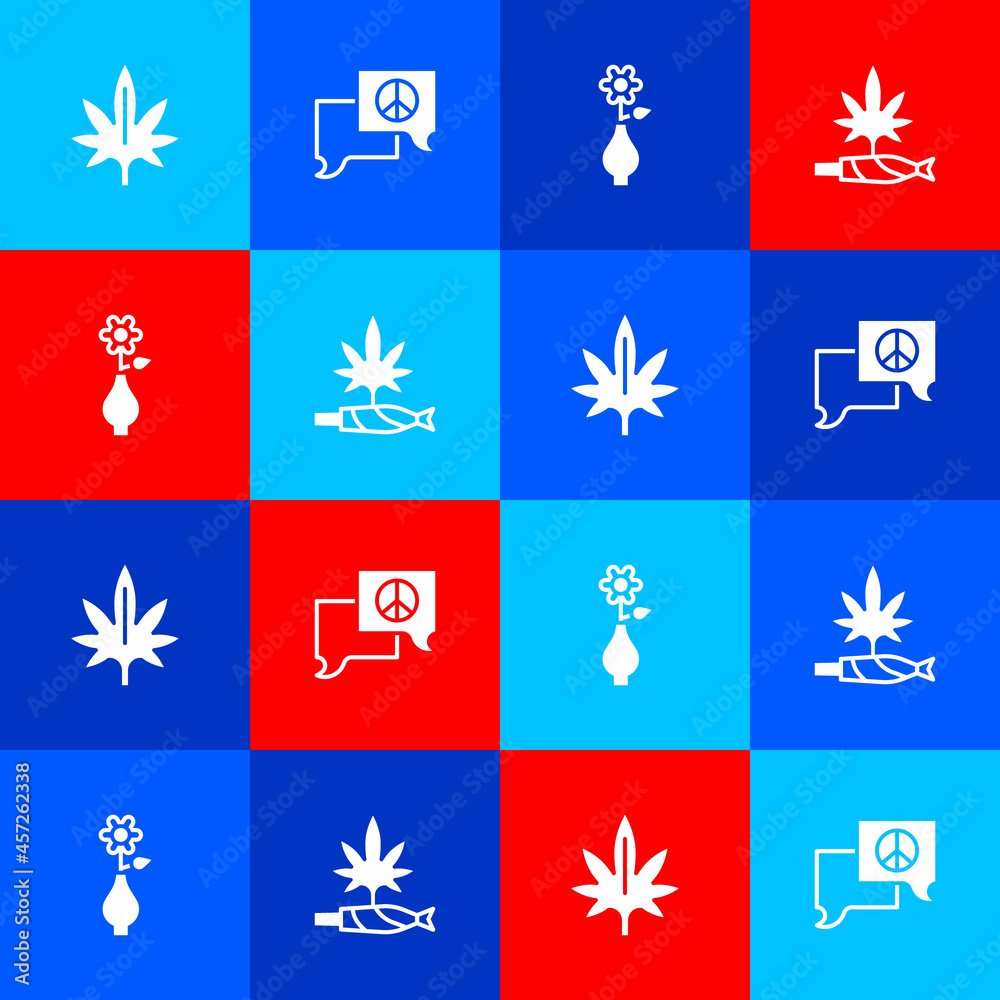 Set Marijuana, Speech bubble chat, Flower in vase and joint, spliff icon. Vector Set Marijuana, Speech bubble chat, Flower in vase and joint, spliff icon. Vector