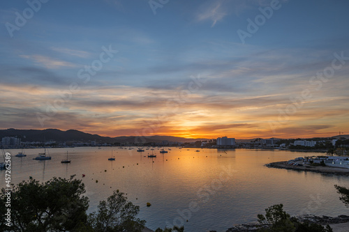 Beautiful Sunrise in the port of Sant Antoni de Portmany, Ibiza, Balearic Islands, Spain. © Pavel