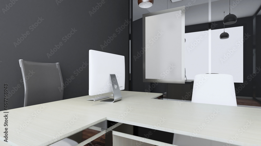Open space office interior with like conference room. Mockup. 3D rendering. Open space office interior with like conference room. Mockup. 3D rendering.