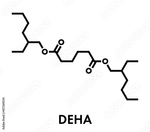 Bis(2-ethylhexyl) adipate (DEHA, diisooctyl adipate) plasticizer molecule. Skeletal formula. photo