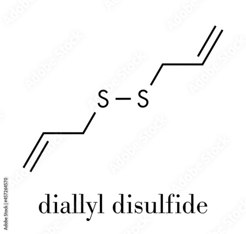 Diallyl disulfide garlic molecule. One of the compounds responsible for taste, smell and health effects of garlic. Skeletal formula.