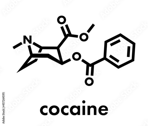Cocaine stimulant drug molecule. Used as salt or as free base (crack, freebase). Skeletal formula.