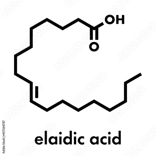 Elaidic acid molecule. The main trans fat found in hydrogenated vegetable oils. Skeletal formula. photo