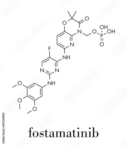 Fostamatinib rheumatoid arthritis drug molecule (Syk inhibitor). Skeletal formula.