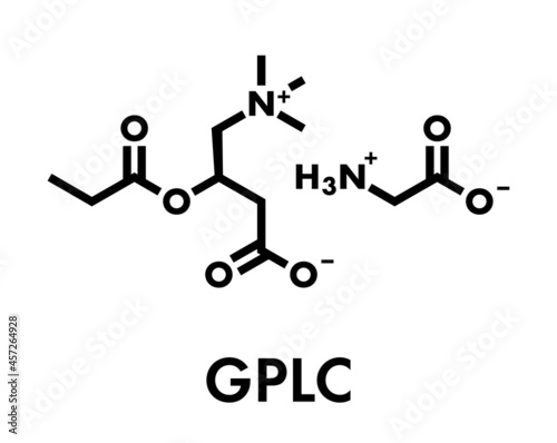 GPLC (glycine propionyl-L-carnitine) nutritional supplement molecule.  Skeletal formula.