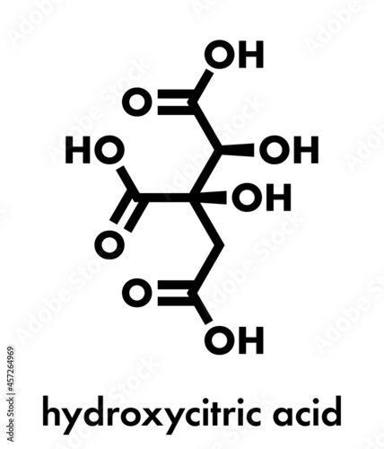 Hydroxycitric acid  (HCA, hydroxycitrate) molecule. Used as weight loss nutritional supplement.  Skeletal formula.