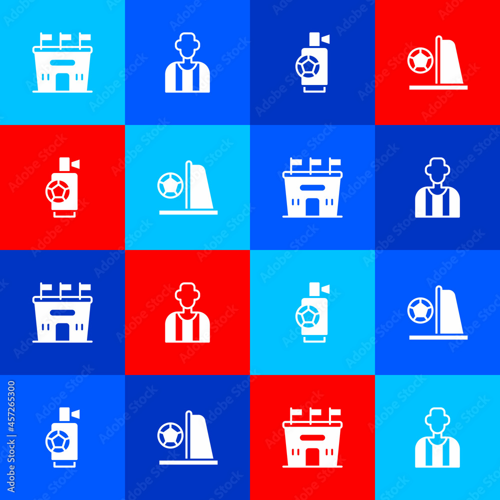 Set Football stadium, or soccer referee, Air horn and goal with icon. Vector Set Football stadium, or soccer referee, Air horn and goal with icon. Vector