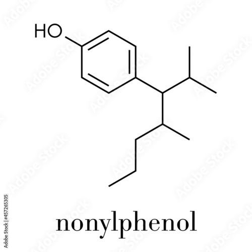 Nonylphenol endocrine disruptor molecule (one isomer shown). Skeletal formula.
