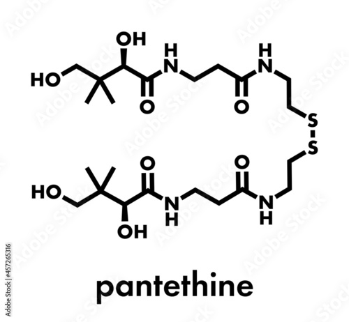 Pantethine (dimeric vitamin B5) molecule. Used in dietary supplements. Skeletal formula.