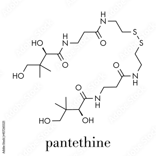 Pantethine (dimeric vitamin B5) molecule. Used in dietary supplements. Skeletal formula.
