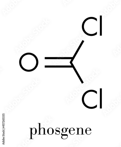 Phosgene molecule. Common chemical reagent, also used as chemical weapon. Skeletal formula.