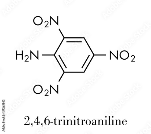 Picramide, (2,4,6-trinitroaniline) explosive molecule. Skeletal formula.