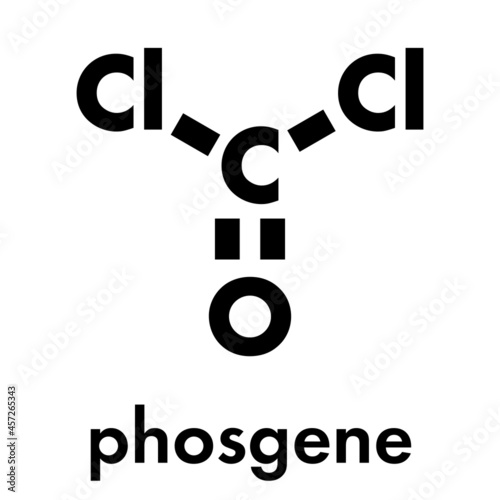Phosgene molecule. Common chemical reagent, also used as chemical weapon. Skeletal formula.
