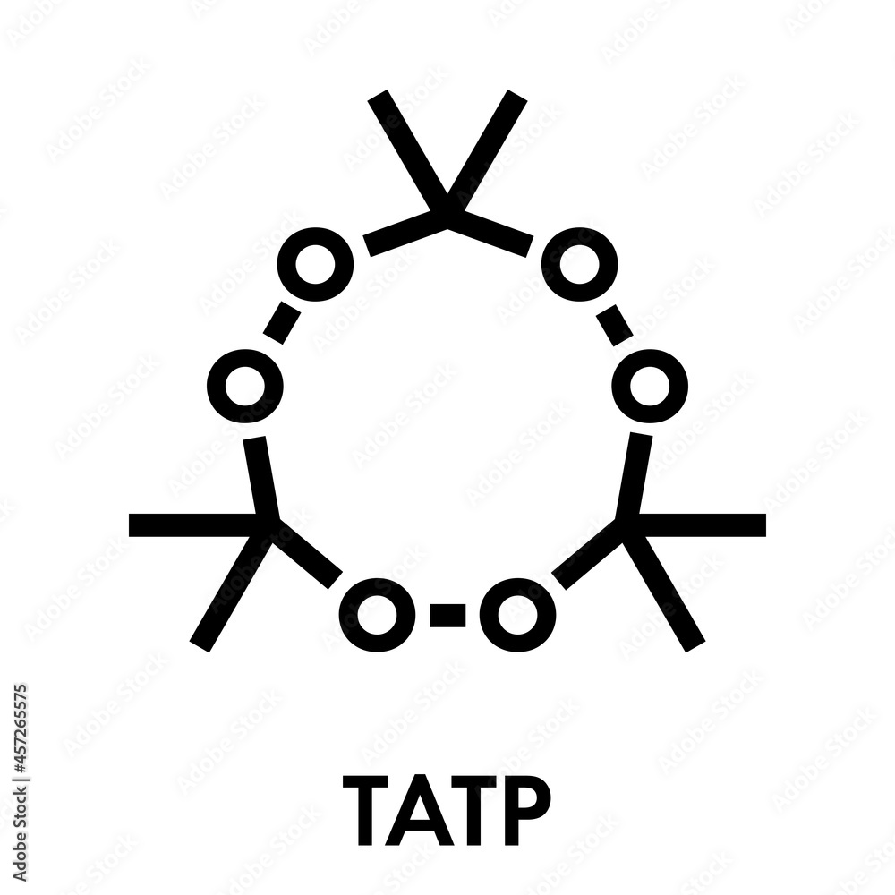 Triacetone triperoxide (TATP, acetone peroxide) explosive molecule. Skeletal formula. Triacetone triperoxide (TATP, acetone peroxide) explosive molecule. Skeletal formula.