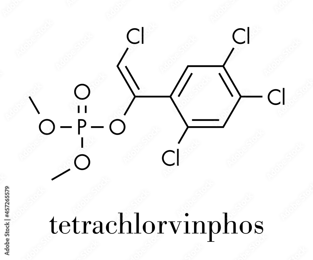 Tetrachlorvinphos organophosphate insecticide molecule. Skeletal formula.