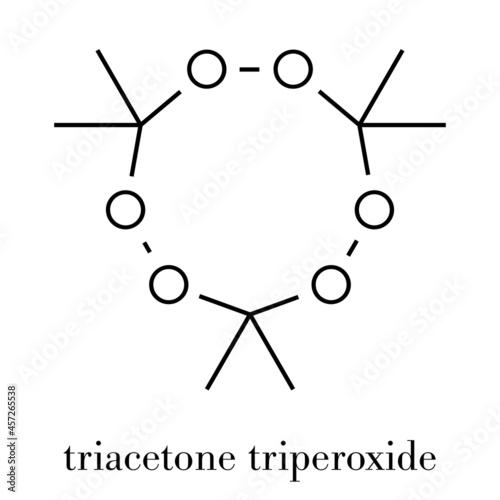 Triacetone triperoxide (TATP, acetone peroxide) explosive molecule. Skeletal formula. photo