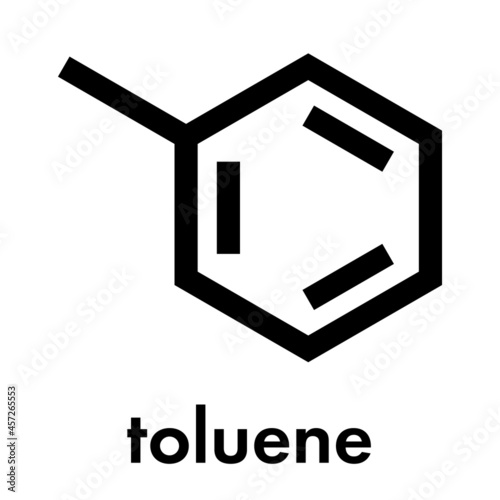 Toluene (methylbenzene, toluol) chemical solvent molecule. Skeletal formula.