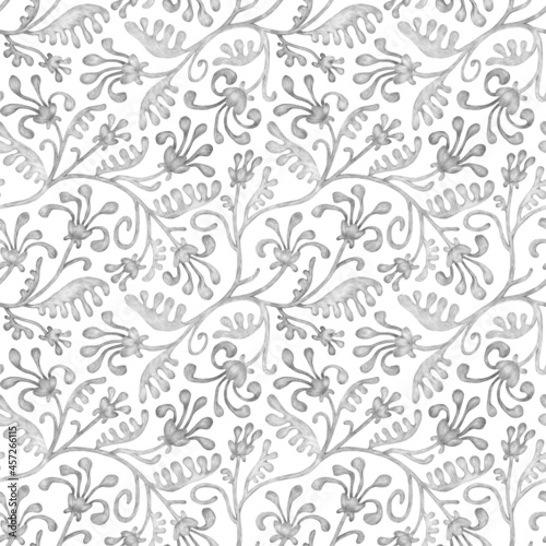 Vintage seamless floral pattern. Illustration hand-drawn in pencil on paper. Cute print for textiles.