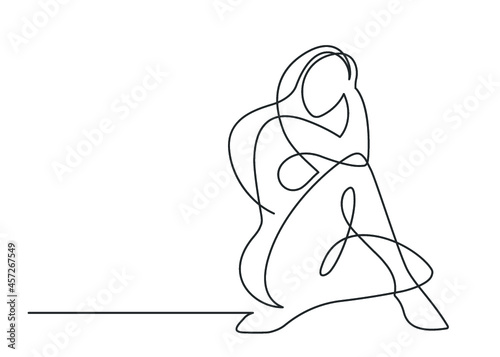 Continuous line drawing of beaytiful sitting woman. Naked body Art. Vector Illustration