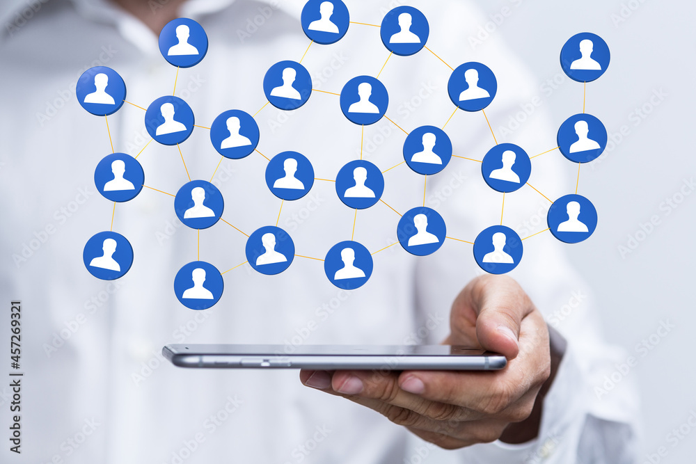 Businessman using data network with his fingers Businessman using data network with his fingers