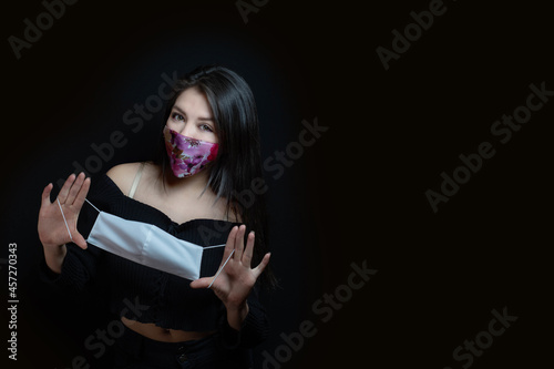 cute girl with flower masks posing