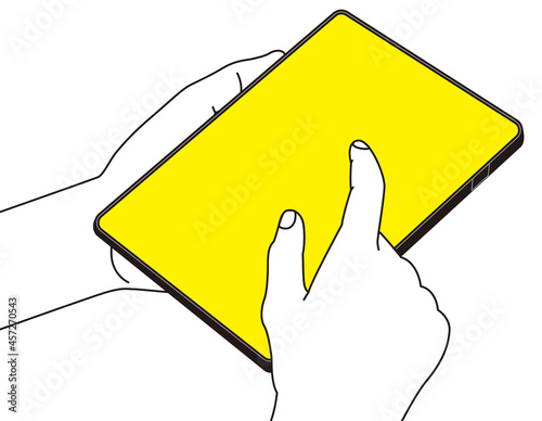 Illustration of tapping a hand-held tablet.