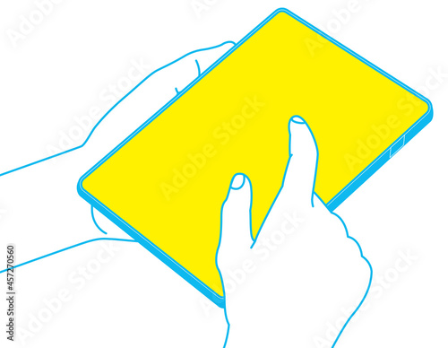 Illustration of tapping a hand-held tablet.